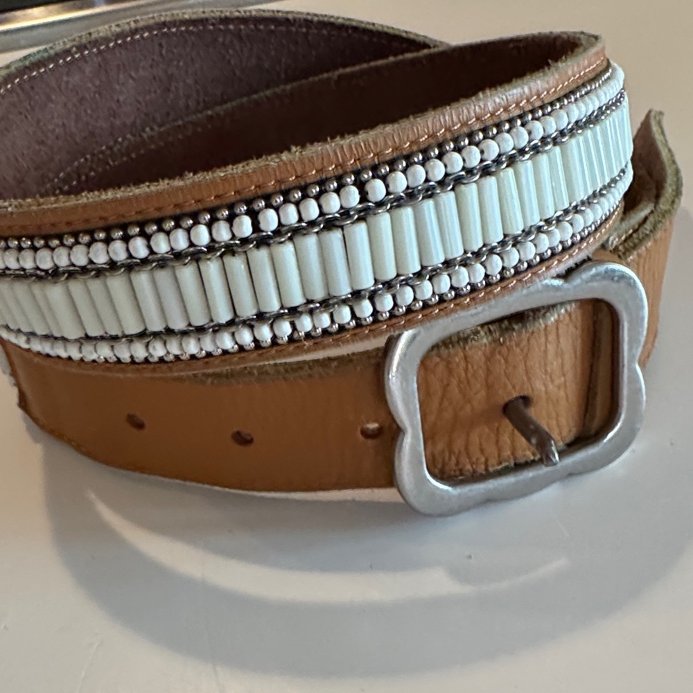 Lucky Brand Brown Leather Belt with Beaded Design